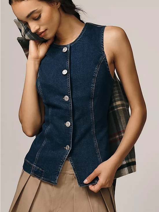 Maeve Jackets & Blazers - Nwot Maeve Dark Blue Denim Sleeveless Button-Front Top